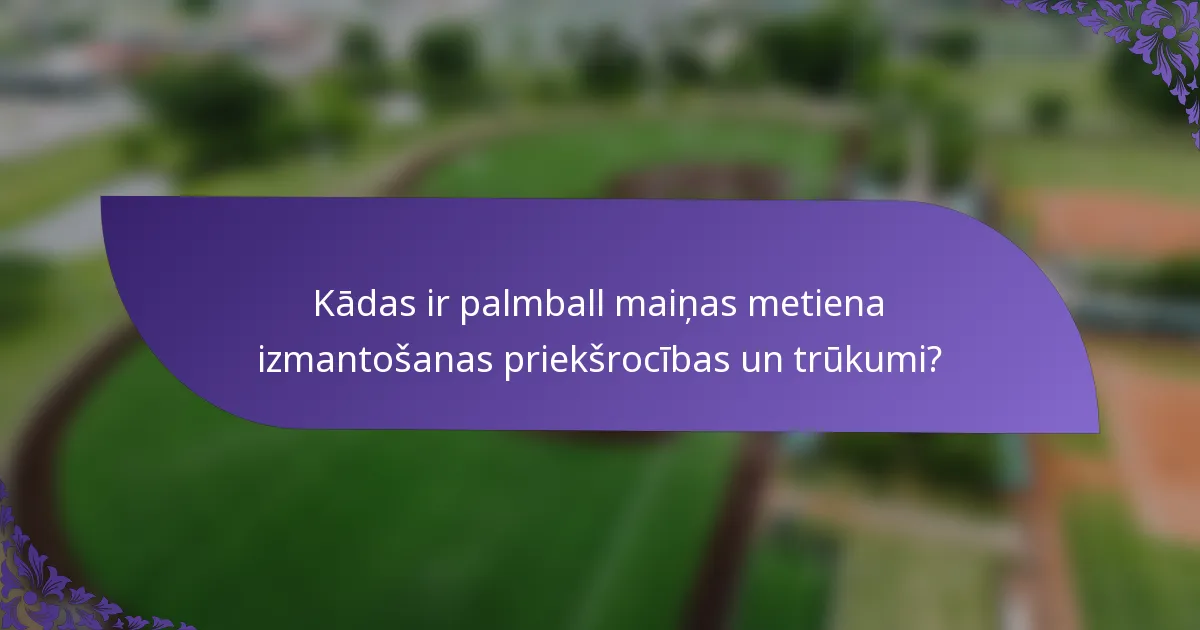 Kādas ir palmball maiņas metiena izmantošanas priekšrocības un trūkumi?